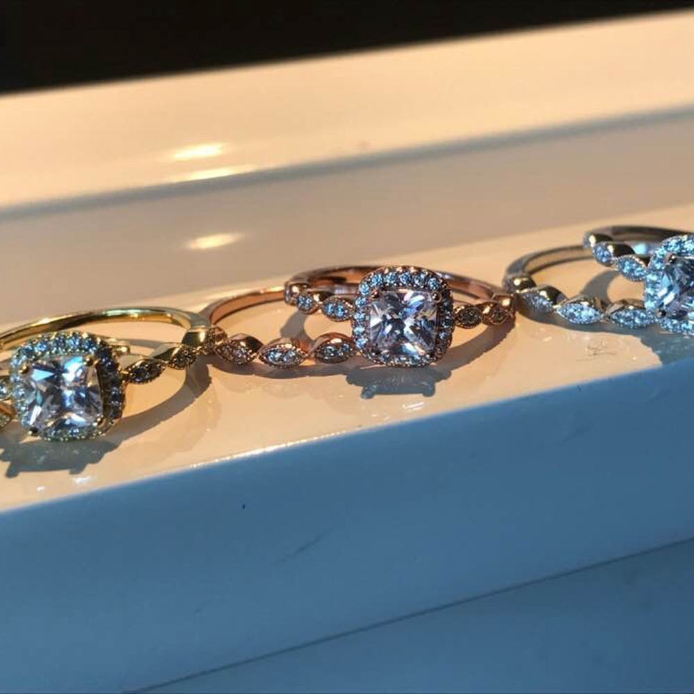 Cushion Cut Halo Ladies Wedding Bridal Ring Set